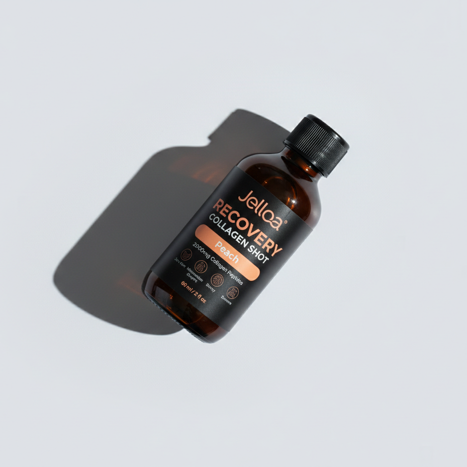 Bottle of Jellosa Recovery Collagen Hydrate on a light gray background